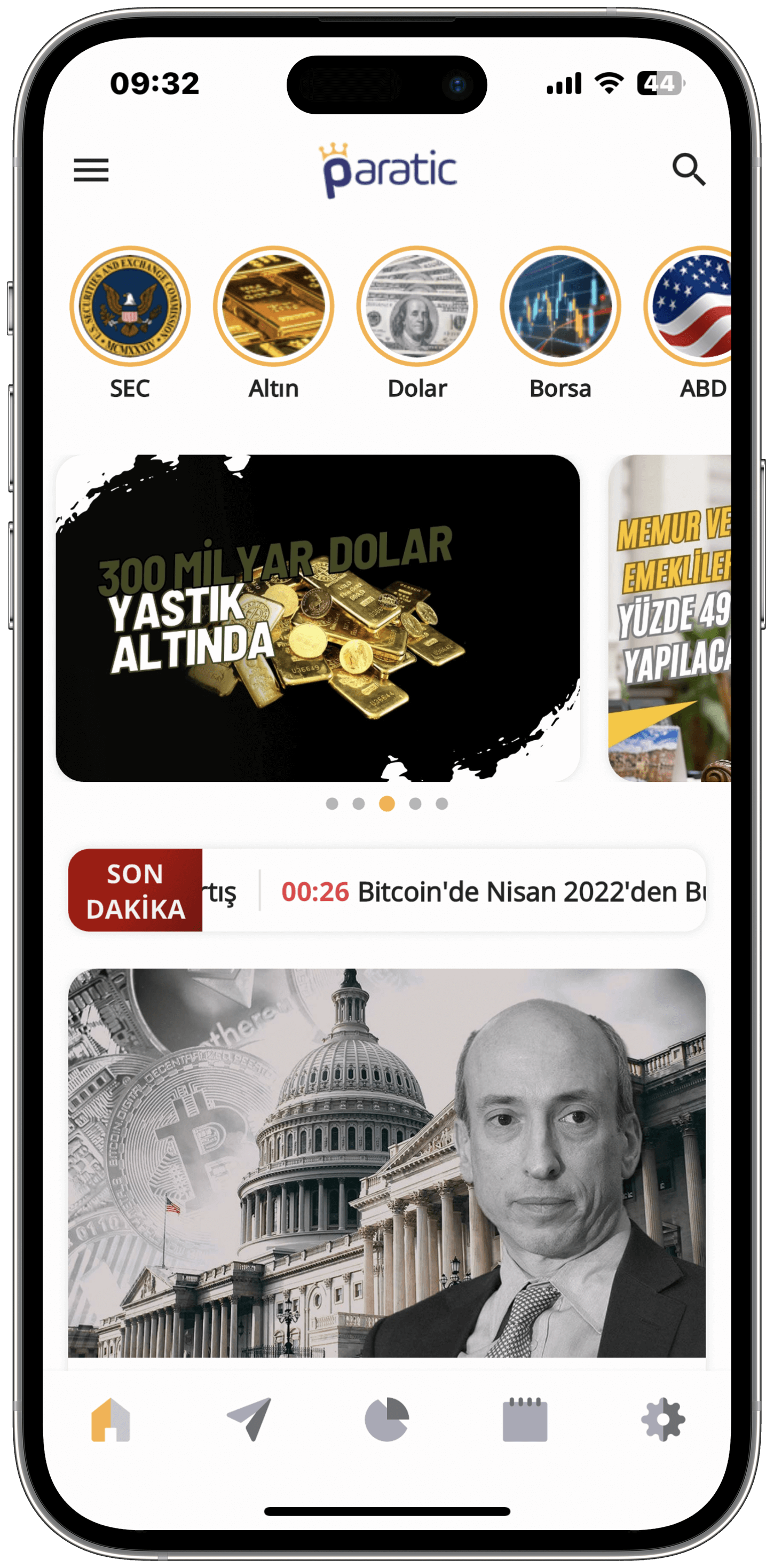 Paratic Haber Mobil Uygulaması Anasayfa Arayüzü Görüntüsü