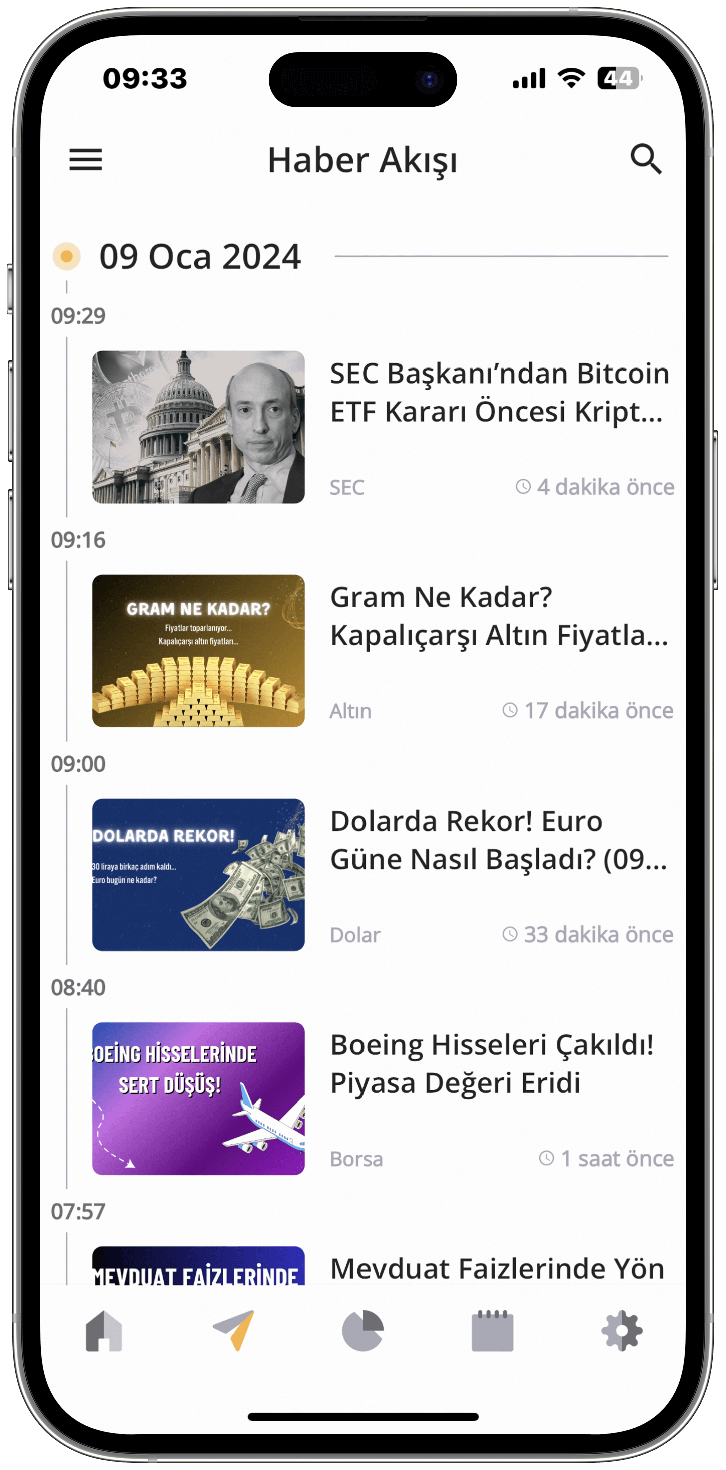 Paratic Haber Mobil Uygulaması Haber Akışı Arayüzü Görüntüsü