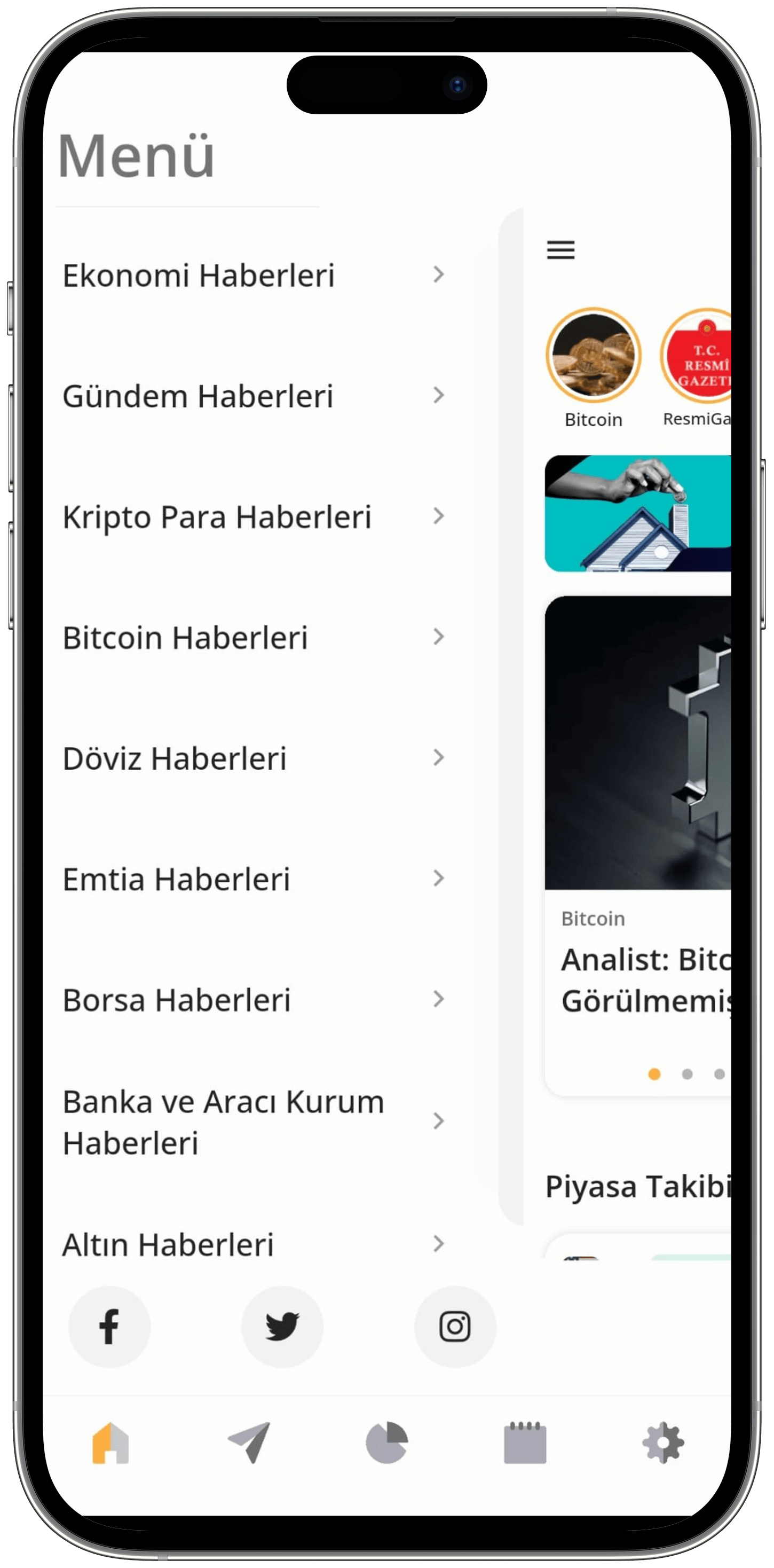 Paratic Haber Mobil Uygulaması Menü Görüntüsü